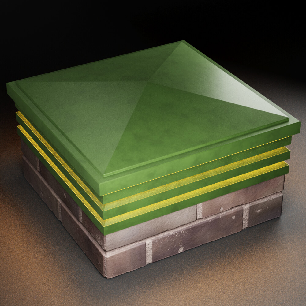 Колпак Zking Бона ХайТек Зеленый на столб 2х2 кирпича (513х513мм) с подсветкой в Бишкеке фото